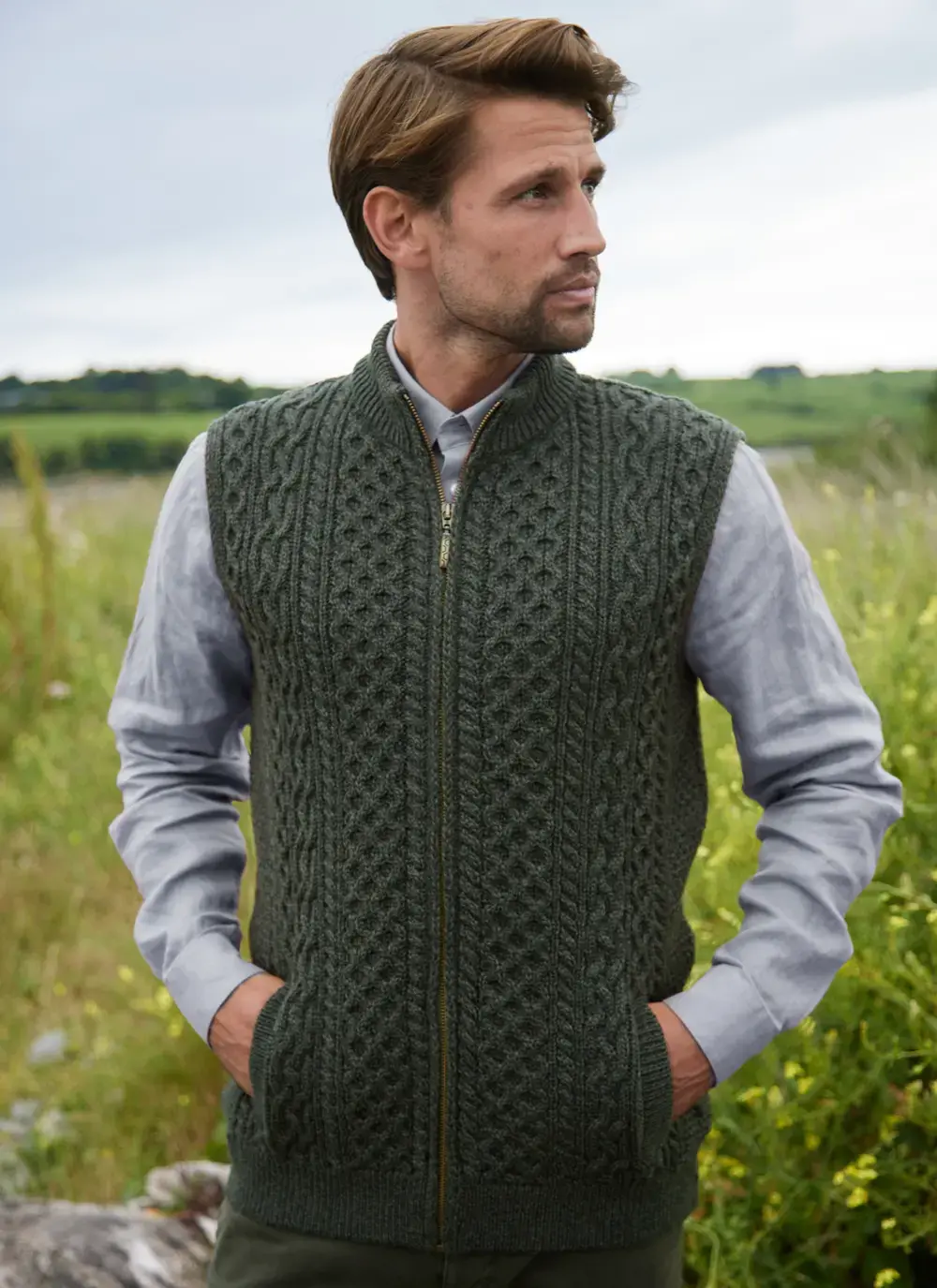Michael Aran Gilet in Army | Blarney